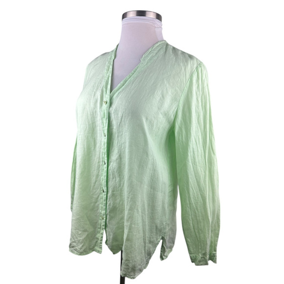 Eileen Fisher 100% Irish Linen Button Front Shirt Green Large Top Coastal Beachy - Picture 13 of 16
